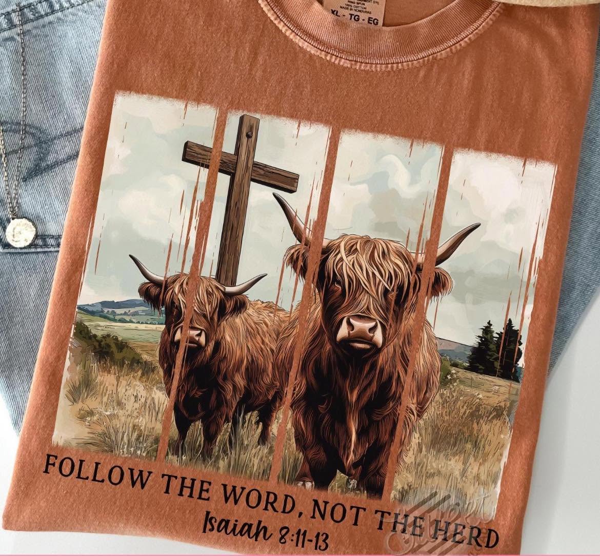 Follow the Word Highland cow design